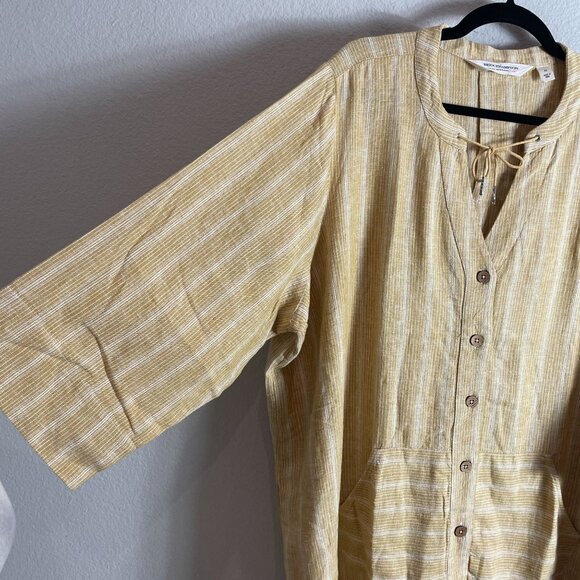 Isaac Mizrahi Live Bridgehampton Womens Plus 2X Mustard Striped Linen Tunic Top - Picture 8 of 9